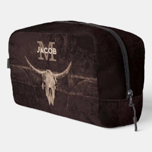 Rustige Westerne bruine beige Old Bull Skull Monog Toilettasje