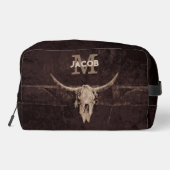 Rustige Westerne bruine beige Old Bull Skull Monog Toilettasje (Achterkant)