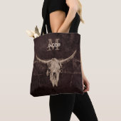 Rustige Westerne bruine beige Old Bull Skull Monog Tote Bag (Dichtbij)