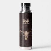 Rustige Westerne bruine beige Old Bull Skull Monog Waterfles (Links)