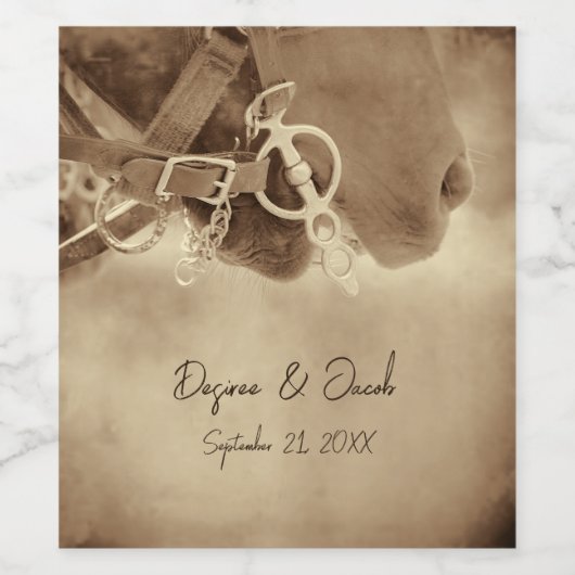 Rustige Westerne bruine paardenweddenschap Wijn Etiket (Enkel label)