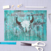 Rustige Westerne Bull Skull Blauwgroen Boho Sunflo Tissuepapier (Craft)