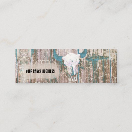 Rustige Westerne Bull Skull Blauwgroen bruine text Contactkaartje (Voorkant)