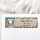 Rustige Westerne Bull Skull Blauwgroen bruine text Etiket (Insitu)