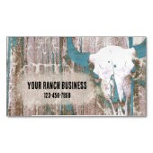 Rustige Westerne Bull Skull Blauwgroen bruine text Magnetisch Visitekaartje (Voorkant)