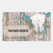 Rustige Westerne Bull Skull Blauwgroen bruine text Rechthoekige Sticker (Voorkant)