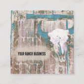 Rustige Westerne Bull Skull Blauwgroen bruine text Vierkante Visitekaartje (Voorkant)