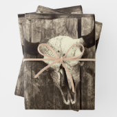 Rustige Westerne Bull Skull Brown Sepia Sunflower Inpakpapier Vel (In situ)