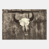 Rustige Westerne Bull Skull Brown Sepia Sunflower Inpakpapier Vel (Voorkant)
