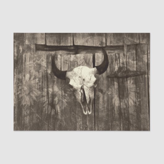Rustige Westerne Bull Skull Brown Sepia Sunflower Tissuepapier (Voorkant)