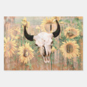 Rustige Westerne Bull Skull Brown Yellow Sunflower Inpakpapier Vel (Voorkant 2)