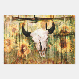 Rustige Westerne bull Skull Country Sunflower Inpakpapier Vel