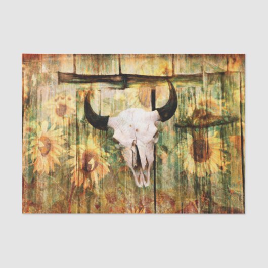 Rustige Westerne bull Skull Country Sunflower Tissuepapier (Voorkant)