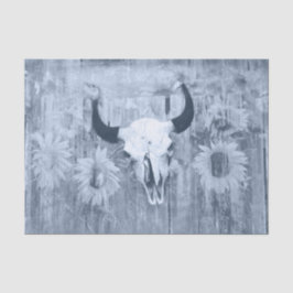 Rustige Westerne Bull Skull Dusty Blue Sunflower Tissuepapier