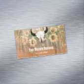 Rustige Westerne Bull Skull Sunflower Houtextuur Magnetisch Visitekaartje (Voorbeeld)
