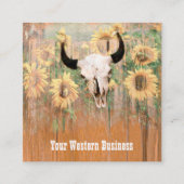 Rustige Westerne Bull Skull Sunflower Houtextuur Vierkante Visitekaartje (Voorkant)