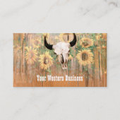Rustige Westerne Bull Skull Sunflower Houtextuur Visitekaartje (Voorkant)