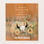 Rustige Westerne Bull Skull Sunflower Houtextuur Visitekaartje (Buitenkant ongevouwen)