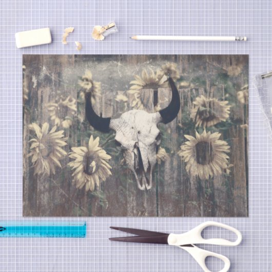 Rustige Westerne Bull Skull Textuur Zonnebloemen Tissuepapier (Craft)
