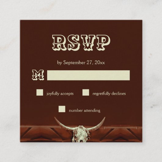 Rustige Westerne bull Skull Wedding RSVP Informatiekaartje (Voorkant)