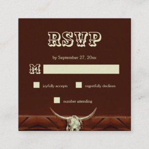 Rustige Westerne bull Skull Wedding RSVP Informatiekaartje