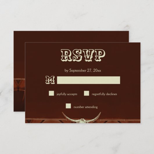 Rustige Westerne bull Skull Wedding RSVP Informatiekaartje (Voorkant / Achterkant)