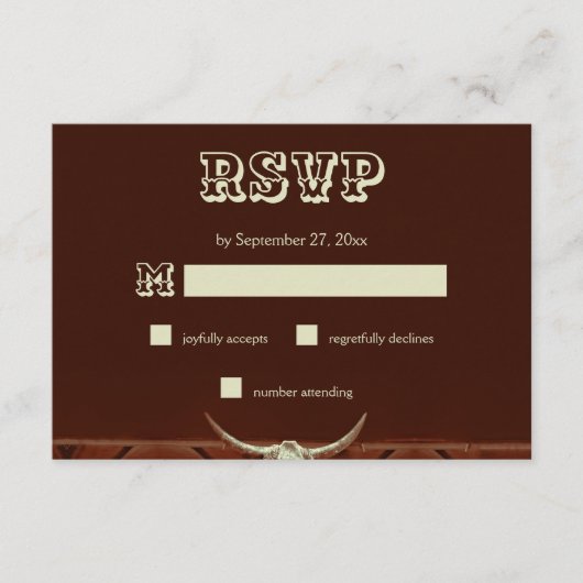 Rustige Westerne bull Skull Wedding RSVP Informatiekaartje (Voorkant)