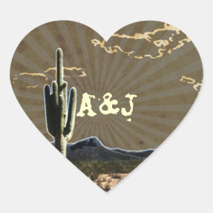 Rustige westerne cactus bruiloft hart sticker