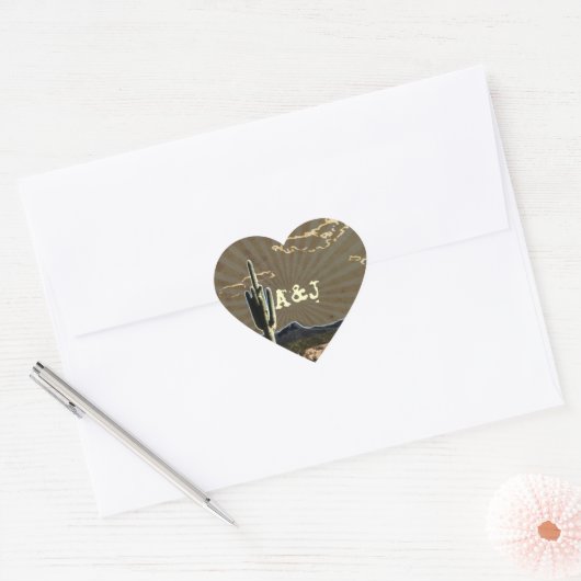 Rustige westerne cactus bruiloft hart sticker (Envelop)