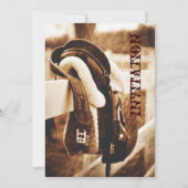 Rustige westerne cowboypaardenzadelzadelbruiloft kaart (Voorkant)