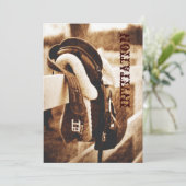 Rustige westerne cowboypaardenzadelzadelbruiloft kaart (Staand voorkant)