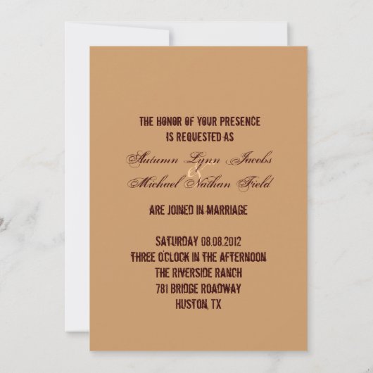 Rustige westerne cowboypaardenzadelzadelbruiloft kaart (Achterkant)