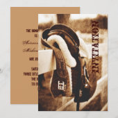 Rustige westerne cowboypaardenzadelzadelbruiloft kaart (Voorkant / Achterkant)