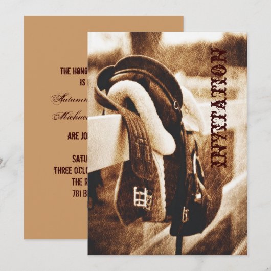 Rustige westerne cowboypaardenzadelzadelbruiloft kaart (Voorkant / Achterkant)