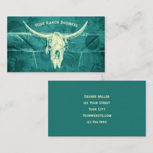 Rustige Westerne Donkere Blauwgroen zonnebloemen B Visitekaartje (Voorkant / Achterkant)