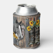 Rustige Westerne paarden Cowboylaarzen Zonnebloeme Blikjeskoeler (Blikje Voorkant)