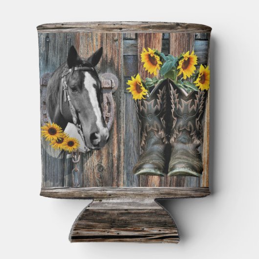 Rustige Westerne paarden Cowboylaarzen Zonnebloeme Blikjeskoeler (Achterkant)