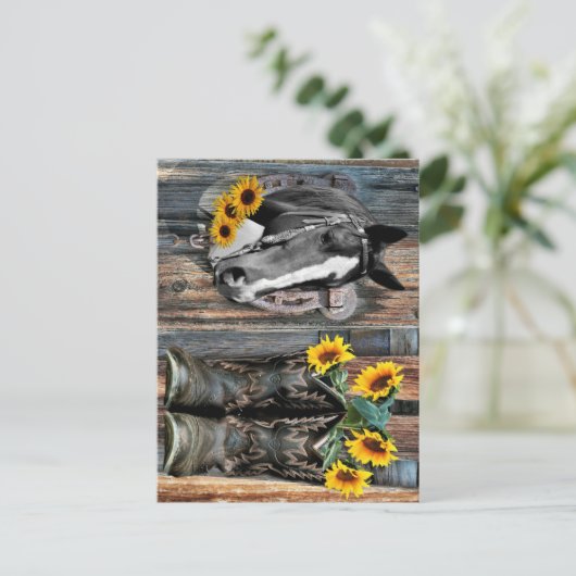 Rustige Westerne paarden Cowboylaarzen Zonnebloeme Briefkaart (Staand voorkant)