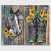 Rustige Westerne paarden Cowboylaarzen Zonnebloeme Cadeaupapier (Vlak)