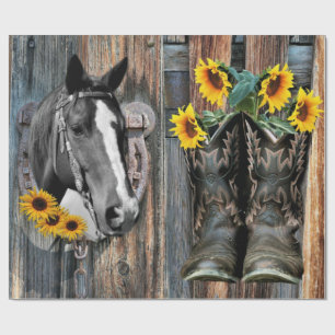Rustige Westerne paarden Cowboylaarzen Zonnebloeme Cadeaupapier