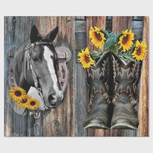 Rustige Westerne paarden Cowboylaarzen Zonnebloeme Cadeaupapier (Vlak)