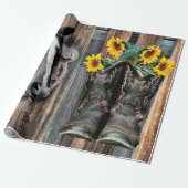 Rustige Westerne paarden Cowboylaarzen Zonnebloeme Cadeaupapier (Uitgerold)