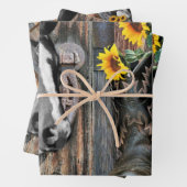 Rustige Westerne paarden Cowboylaarzen Zonnebloeme Inpakpapier Vel (In situ)
