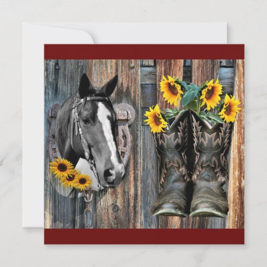 Rustige Westerne paarden Cowboylaarzen Zonnebloeme Kaart (Voorkant)