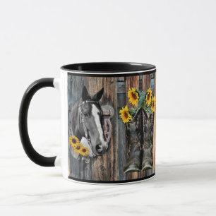 Rustige Westerne paarden Cowboylaarzen Zonnebloeme Mok