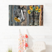 Rustige Westerne paarden Cowboylaarzen Zonnebloeme Spandoek (Insitu)
