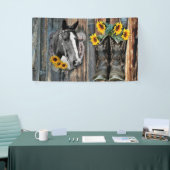 Rustige Westerne paarden Cowboylaarzen Zonnebloeme Spandoek (Beurs)