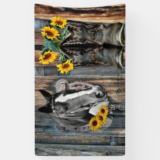 Rustige Westerne paarden Cowboylaarzen Zonnebloeme Spandoek (Verticaal)