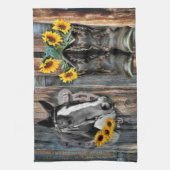 Rustige Westerne paarden Cowboylaarzen Zonnebloeme Theedoek (Verticaal)