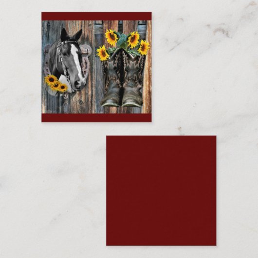Rustige Westerne paarden Cowboylaarzen Zonnebloeme Vierkante Visitekaartje (Voorkant / Achterkant)